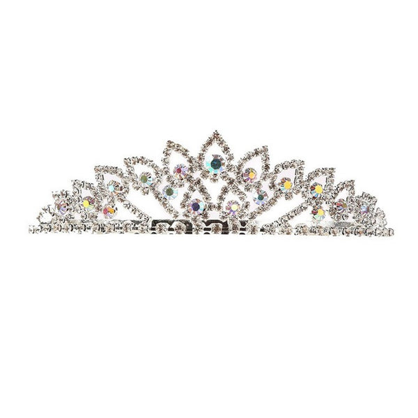 Girls Silver AB Rhinestone Shimmery Flower Girl Wedding Pageant Comb Crown - SophiasStyle.com
